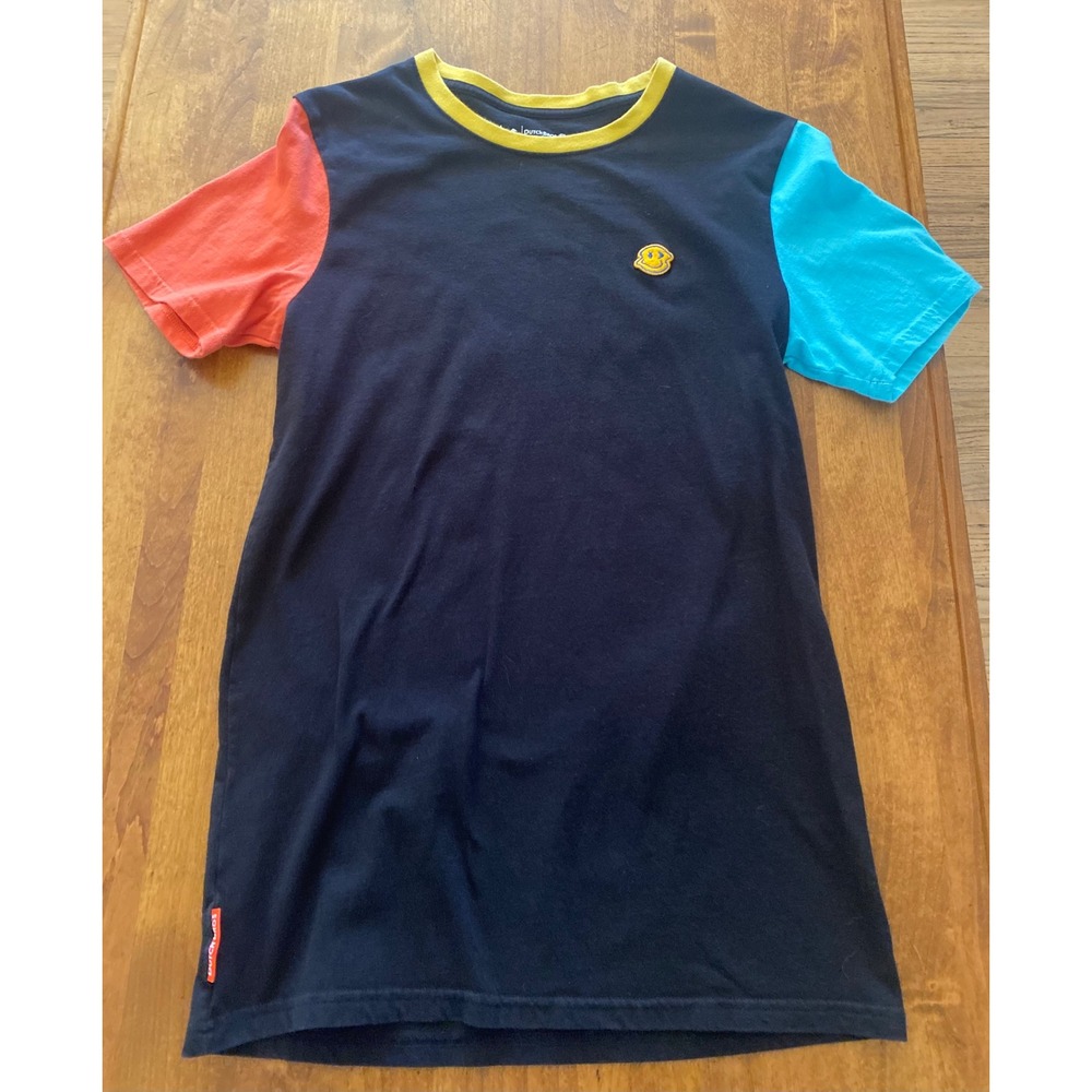Dutch Bros Coffee Colorblock Ringer T-Shirt Navy Blue Smiley Face Mens Medium